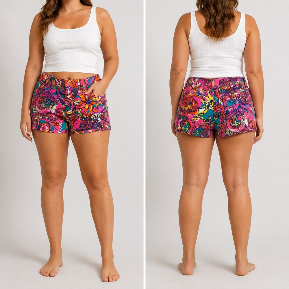 Lilly Pulitzer Callahan Shorts Size 12 Pink Orange Paisley Print Chino Summer‎